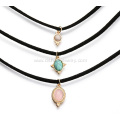 Natural Stone Pendant Multi Layered Velvet Collar Choker